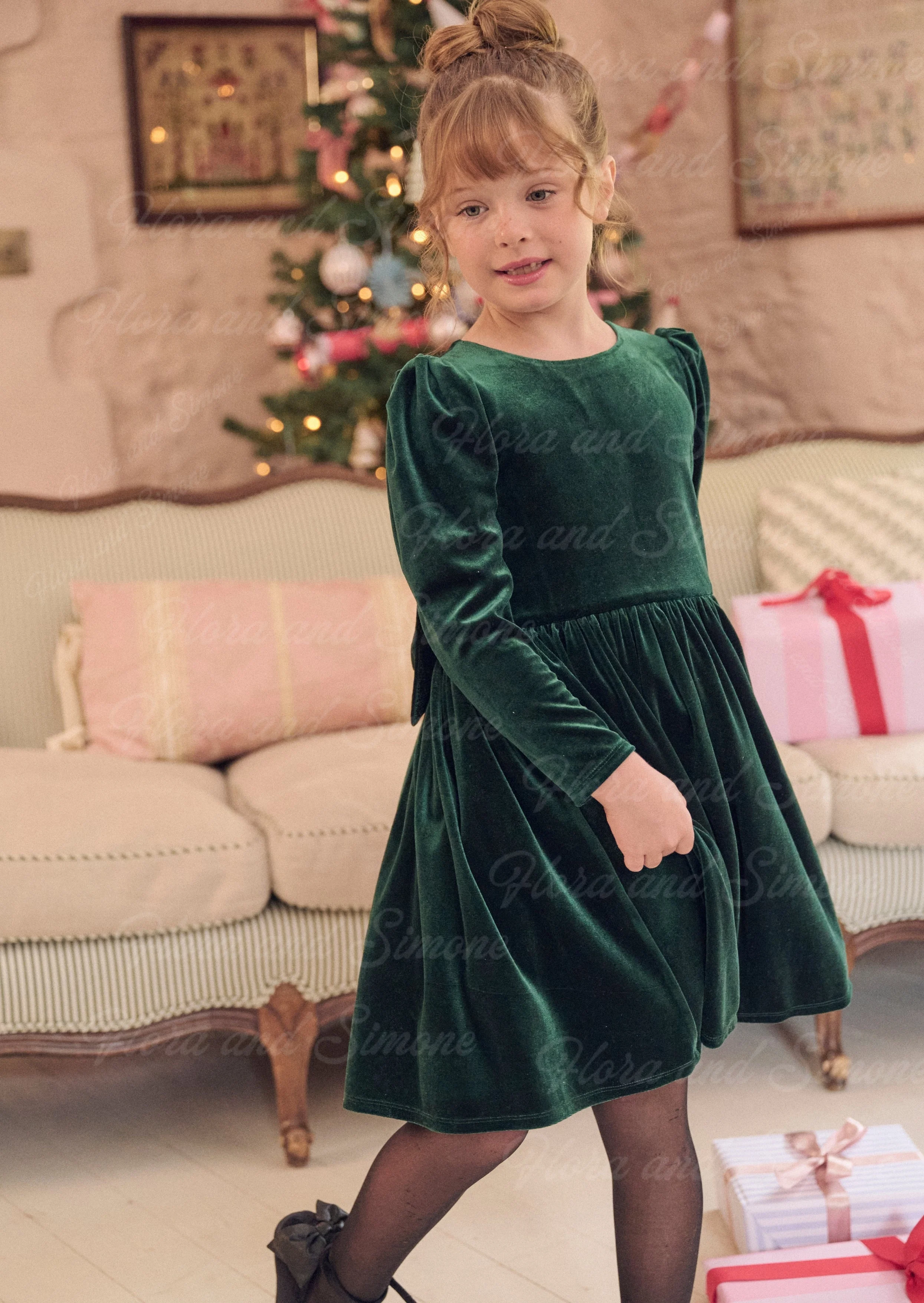 

Бархатное платье с длинными рукавами и бантом по индивидуальному заказу, платье с цветочным узором для девочек на Рождество, праздник, торжества, свадебные церемонии, фотосессии