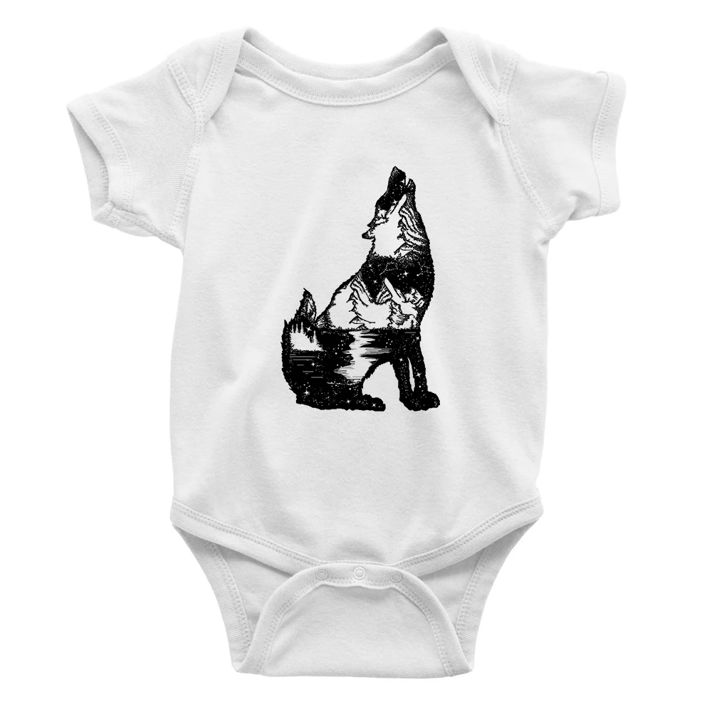 Wolf and Mountain Print Art Harajuku Baby Boy Clothes Romper Hipster Design Newborn Baby Body Summer Play Home Toddler Bodysuits