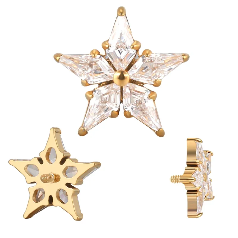 G23 Titanium EAR PIERC Pentagram and Heart Chain Pendant Ear Studs with Zircon Top Tragus Earring Ear Helix Piercing Jewelr