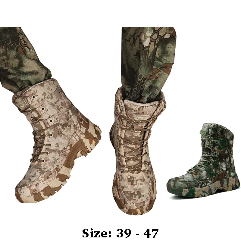 

High quality ankle length camouflage print boots for men size 46 47 2025 autumn winter outdoor hiking mountain shoe green brown