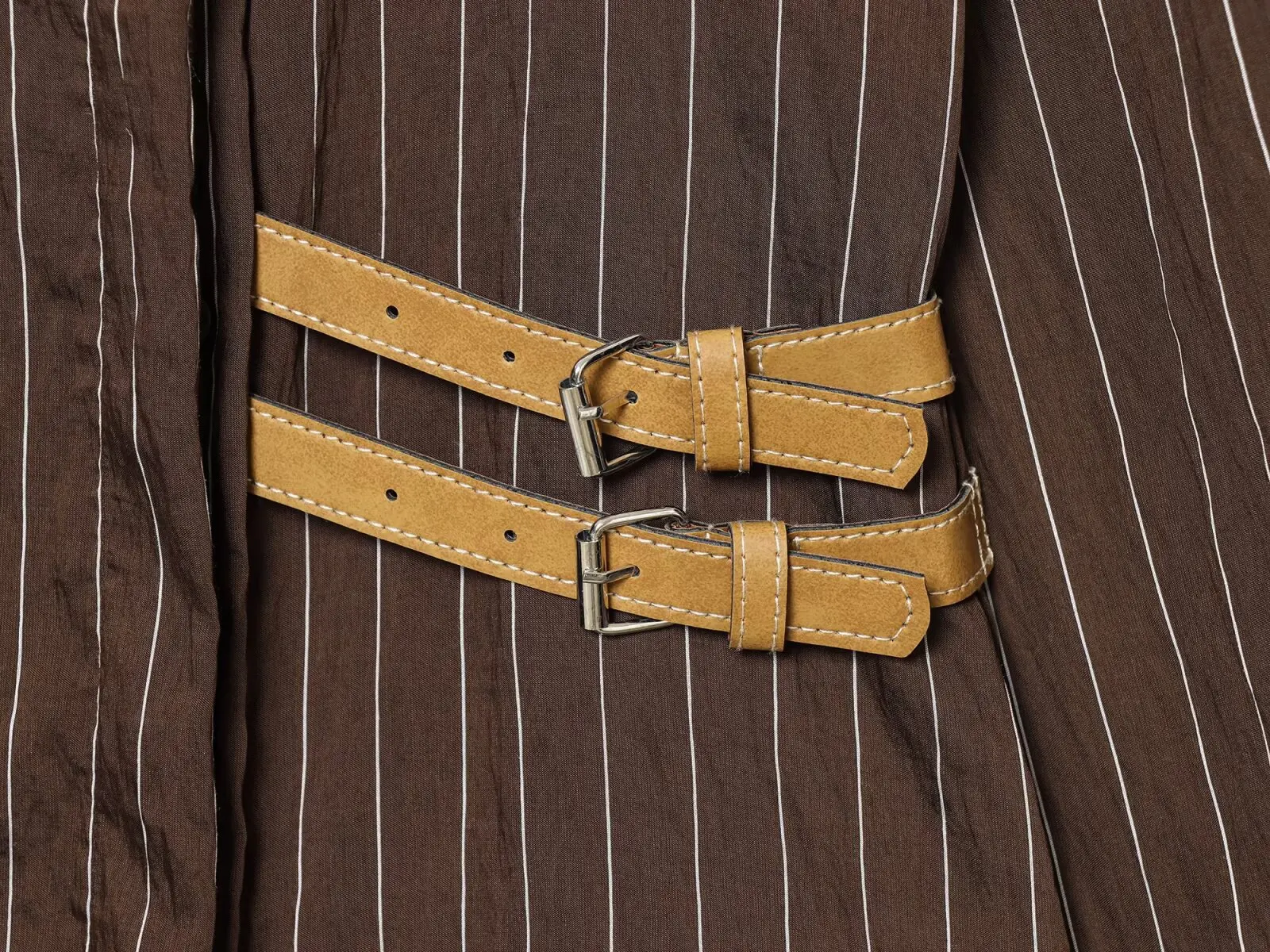 

Women Casual Striped Lapel Belted Shirt V-neck Full Sleeve Single Breasted Loose Shirts 2026 Lady Spring Autumn Commute Wear New