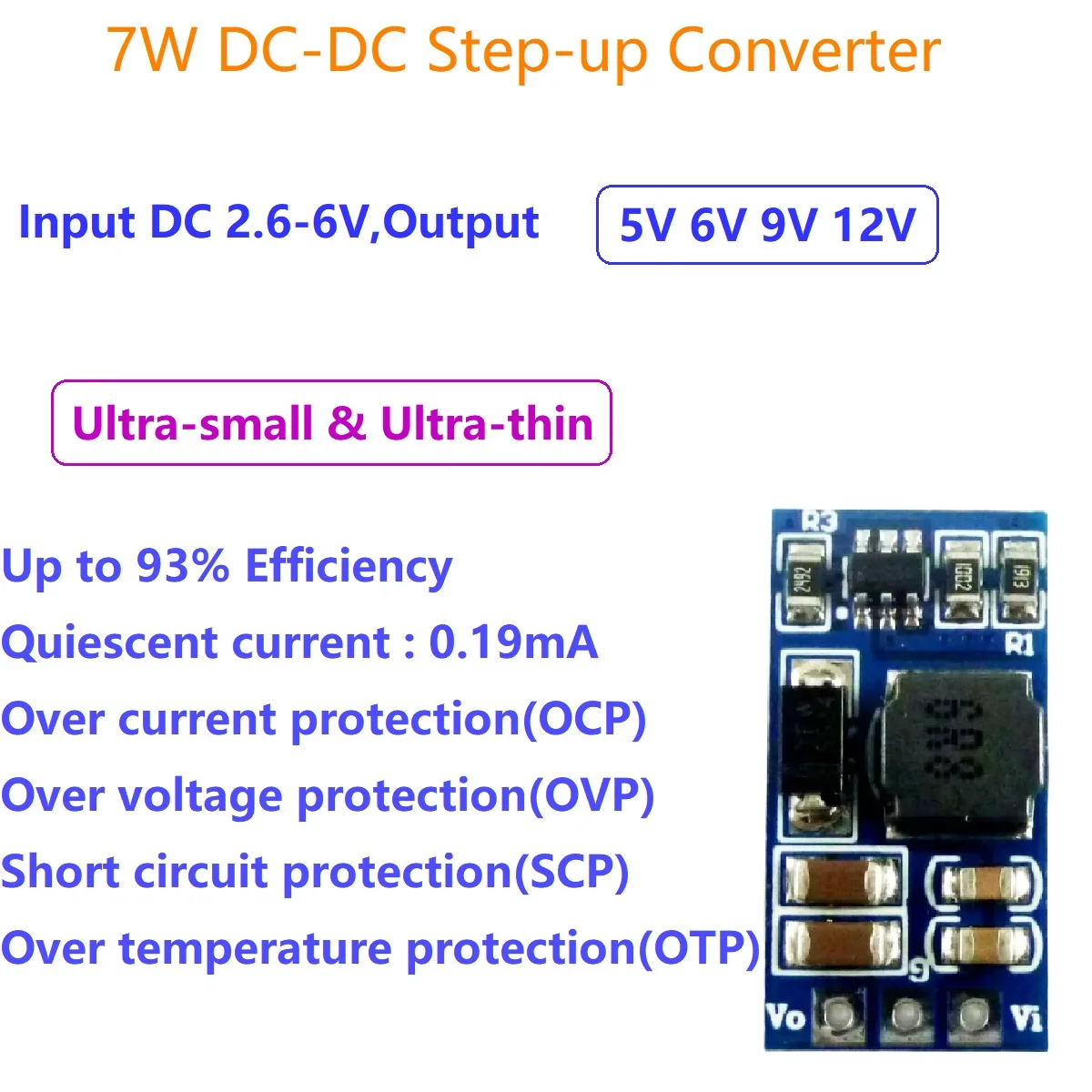 

7W mini DC DC Boost Step-up Converter 2.6-5.5V to 5V 6V 9V 12V Voltage Regulator Module for LED Motor