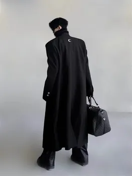 Mauroicardi Men's Extra-Long Double-Breasted Trench Coat 5 Mauroicardi Spring Autumn Extra Long Black Flowy Trench Coat Men Shoulder Pads Double Breasted Loose Casual Korean Fashion 2025 5