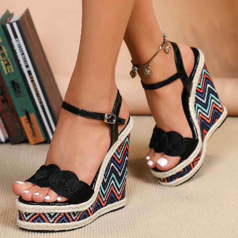 Eilyken Open Toe Sandals Women Summer Weave Solid Platform Wedges High Heel Fashion Casual Shoes Zapatillas De Mujer