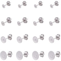 60pcs 3 Size Blank Earring Pins 304 Stainless Steel Flat Round Blank Peg & Post Ear Studs Findings with 60pcs Earring Safety