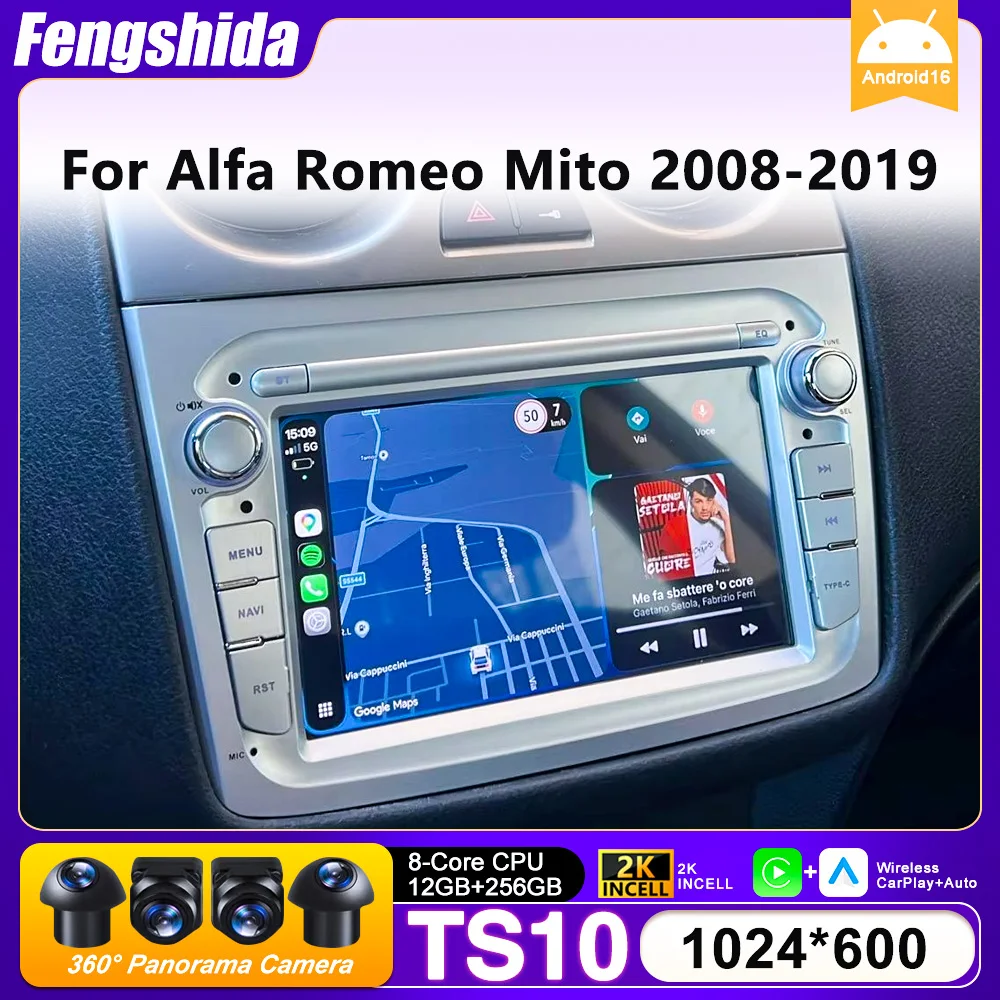Car Radio Carplay For Alfa Romeo Mito 2008-2019 Navigation GPS Android Auto Stereo Android 16 5G Wifi Video Screen BT No 2din 4G