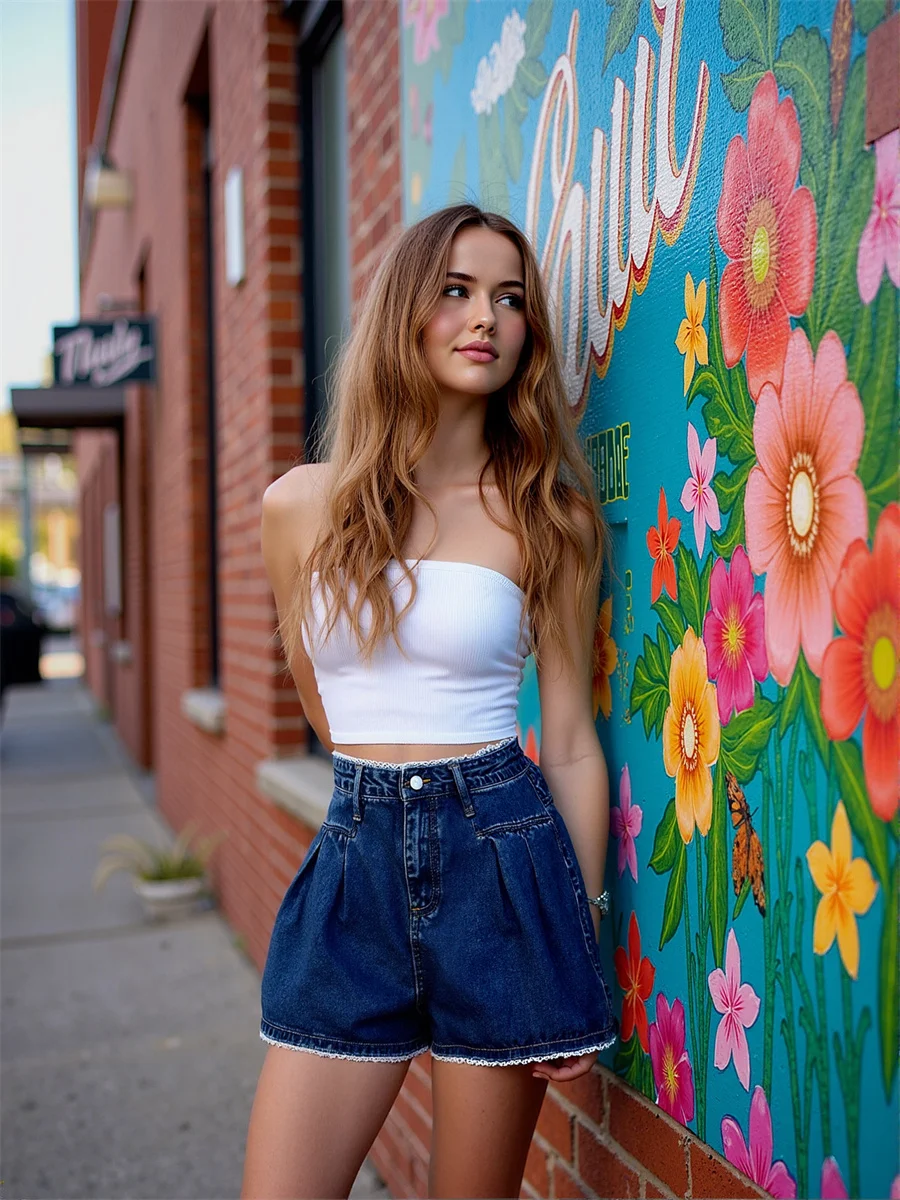 

Джинсовые темно-синие шорты, женские плиссированные шорты, офисные женские элегантные шикарные классические короткие брюки на пуговицах, утягивающие женские студенческие консервативные брюки