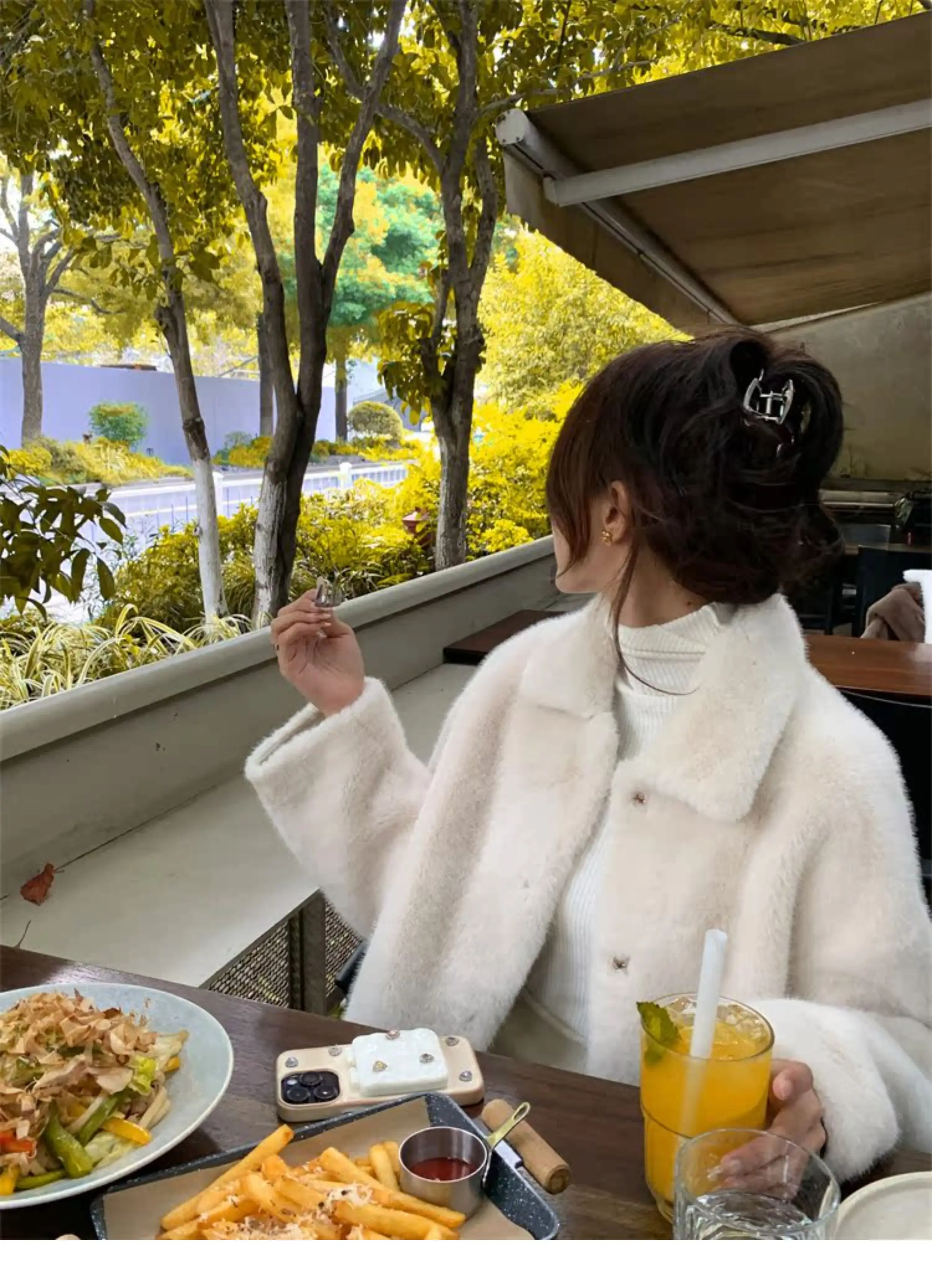 Cappuccio in pelliccia sintetica Cappotti da donna a pois al ginocchio da sera Giovane giunzione Moda Bottoni accoglienti Flowy Allentato Multi lungo Casual