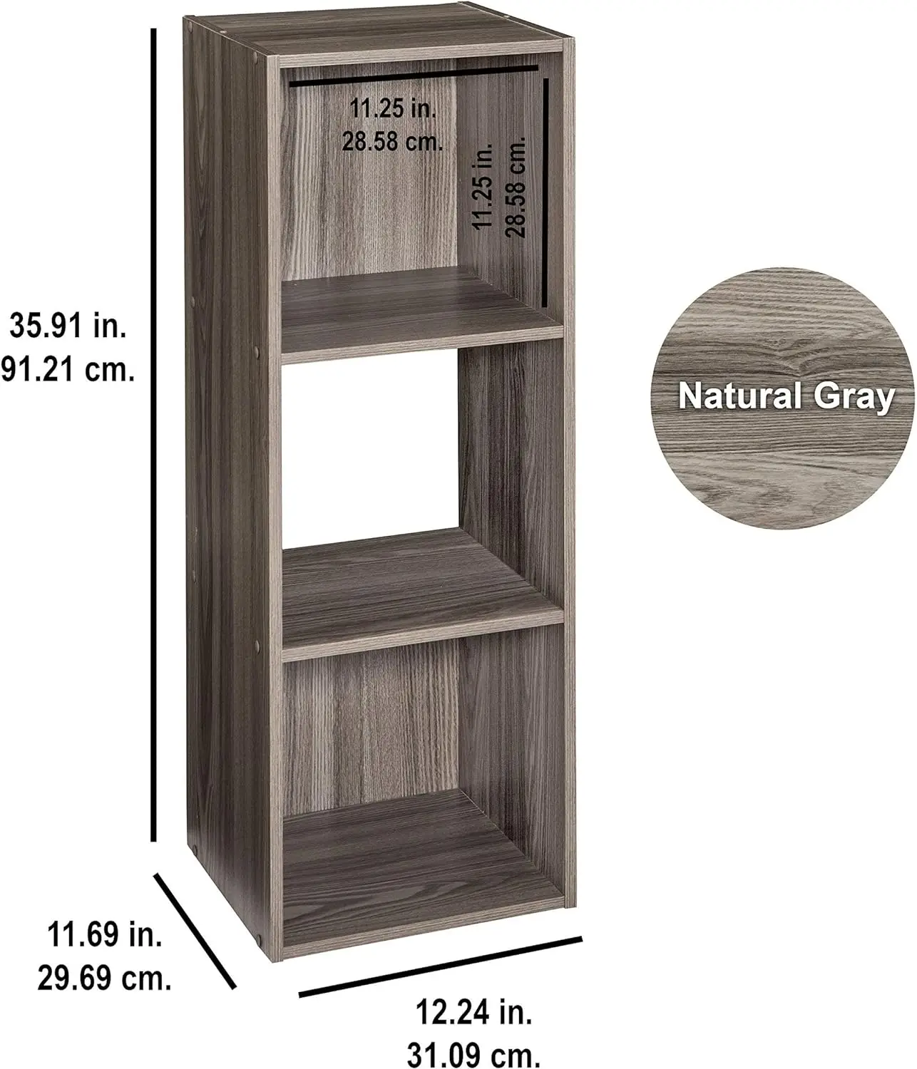 Étagère de rangement verticale ou horizontale à 3 cubes, assemblage facile, bois, finition grise naturelle, États-Unis, nouveauté