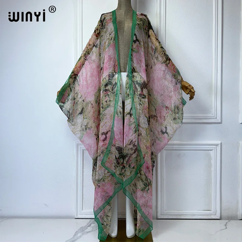 WINYI maxi kimono lato perspektywa seksowny sweter Boho drukuj sukienka plażowa Kaftan osłona do bikini wakacyjne stroje plażowe dla kobiet