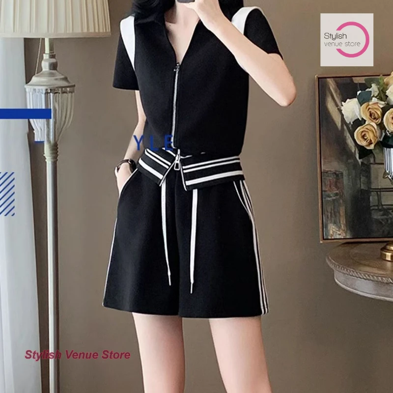 

Summer new temperament fashion loose leisure sports suit female Korean new design short-sleeved wide-leg shorts two-piece female