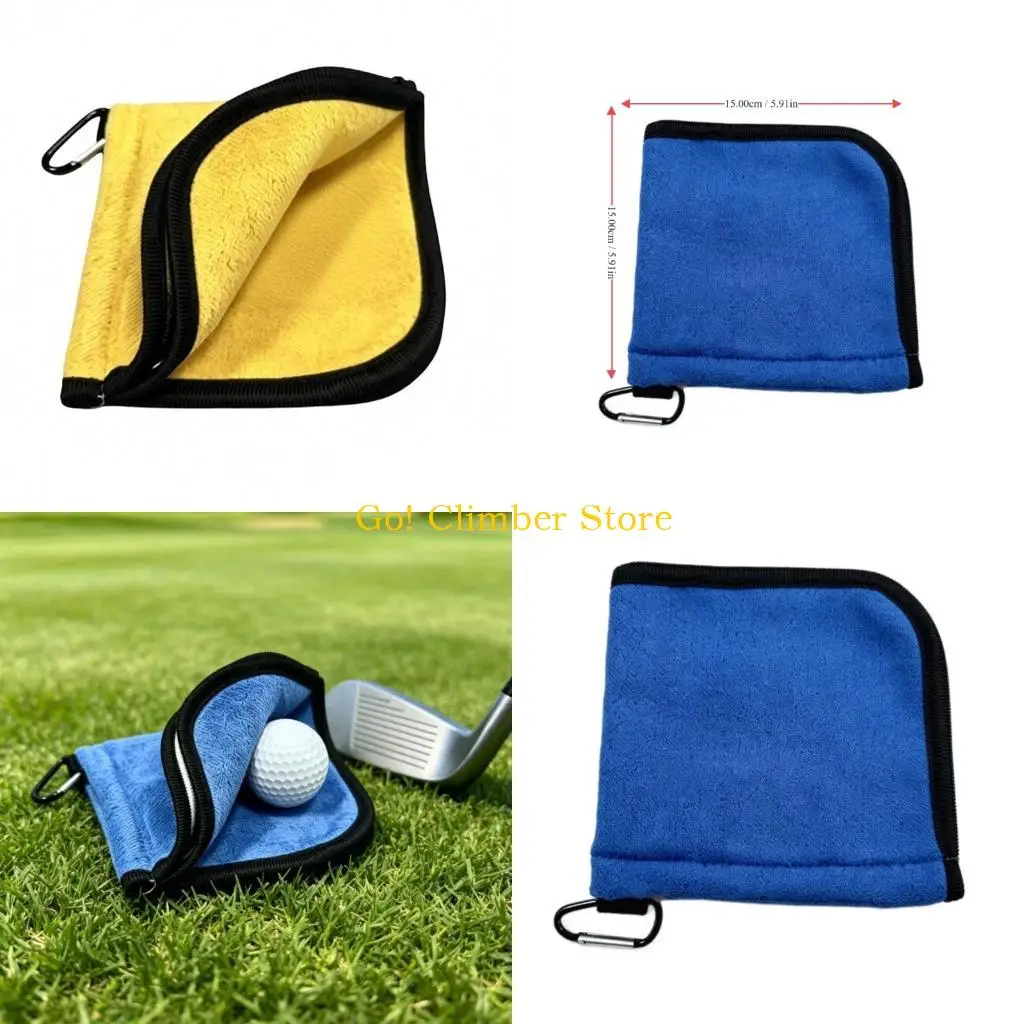 Q84C Portable Golf Bag Towel for Quick Wipe Use, Zippered Cleaning Cloth with Carabiner for Practice Rounds Outdoors