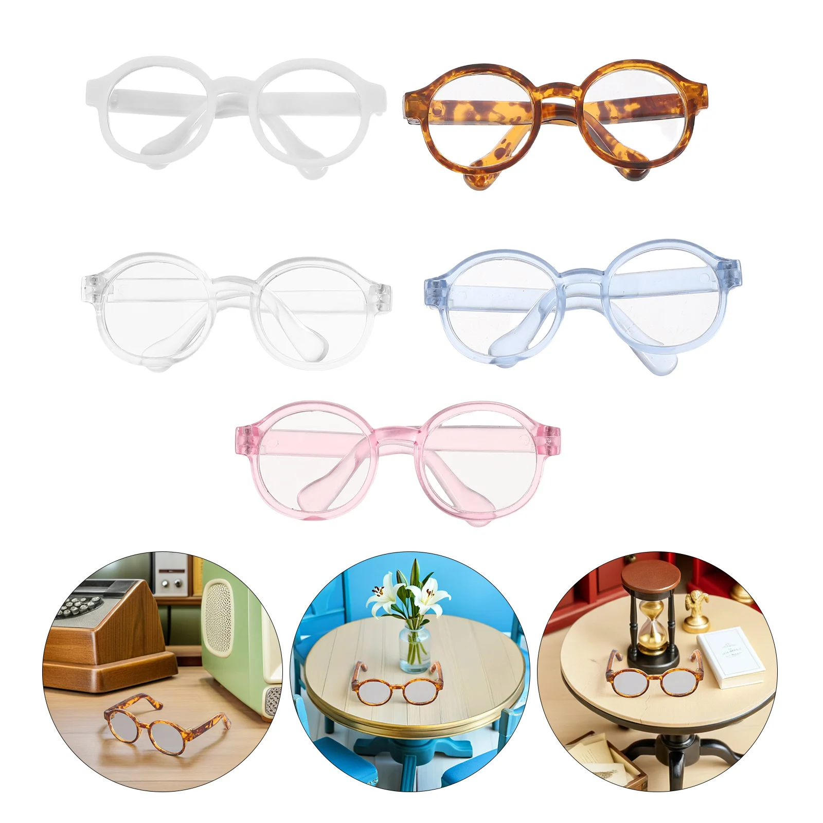 

5Pcs Mini Glasses Accessory for Dollhouse Decor Tiny Eyeglasses for Creative Dress Up and DIY Crafts Glasses Toy