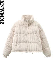 XNWMNZ Women Fashion 2023 Autumn/Winter Corduroy Padded Jacket Coat Women High Neck Long Sleeve Versatile Female Warm Outerwear