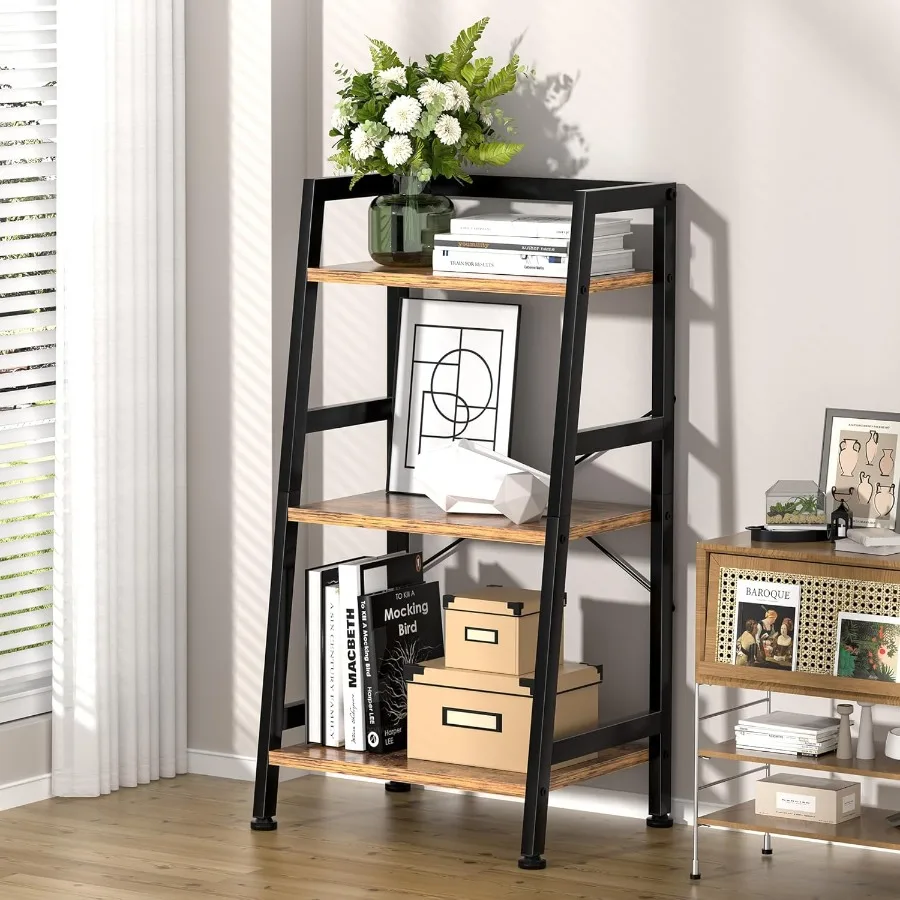 3단 책장 사다리형 선반, 산업용 철제 프레임, 거실, 홈 오피스, 주방, 침실용 소형 금속 수납장