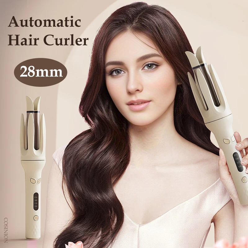 28mm Automatic Curling Iron 4 Temperature Levels Rotating Curling Iron Anti-Tangle Rotating Curling Wand for Hair Styling