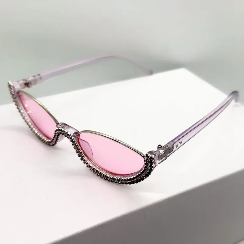 OEC CPO Neue Diamant-Halbrahmen-Sonnenbrille für Damen Vintage-Shades Kleine Strass-Sonnenbrille Weibliche Punk UV400 Brillen – Detail 10