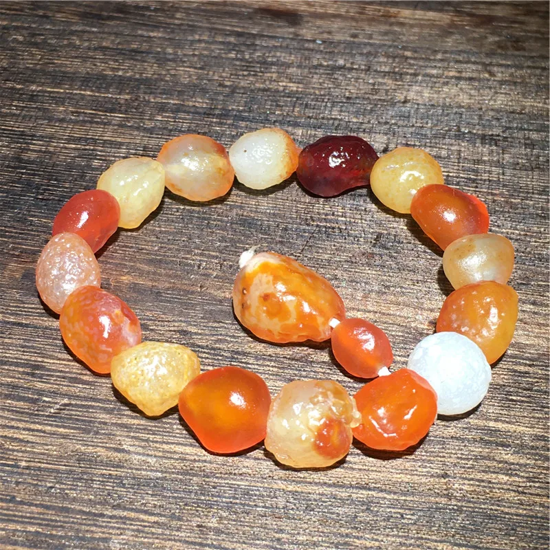 Boutique Natural Mongolian Alxa Colorful Sugar Heart  beads Agate Original Stone Jewelry Bracelet  for Women  Cute  Ornaments