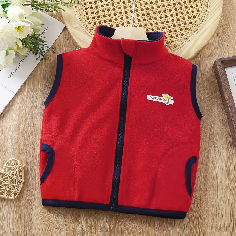 Kids Boys Autumn Vest Coat Sleeveless Stand Collar Zip Up Solid Color Fleece Vest Jacket 2026 New