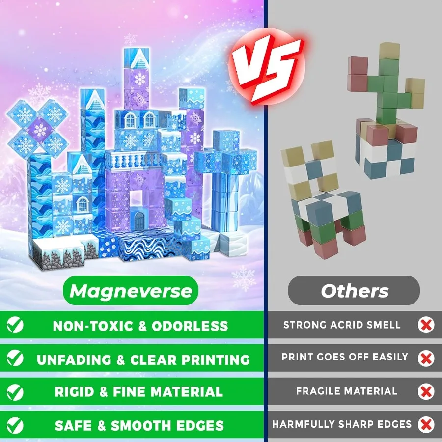 Magnetic Blocks 100Pcs Transparent Building Block for Ages 48 Magnet Blocks Sets for Blue Princ Castle Build Building Cubes Til