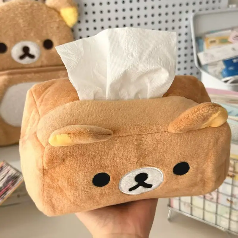 Cartoon Cute Rilakkuma Bear Plush Tissue Box Holder Easy Pull Paper Towel Organizer Storage For Girl Home Decoration Toys Gifts - view 2