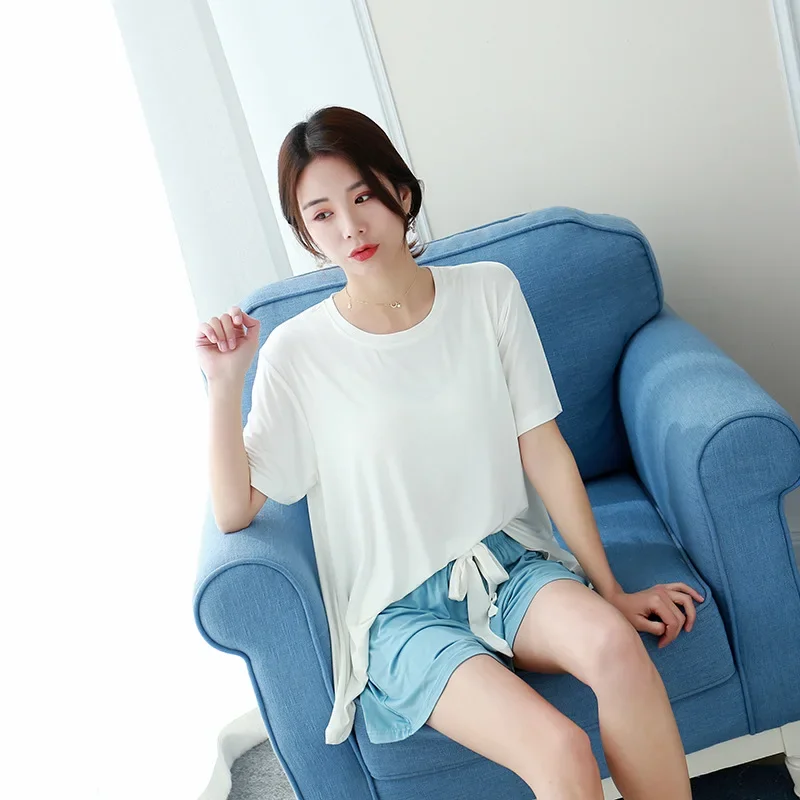 Summer 2024 new ladies casual pajamas suit modal short sleeve shorts women\'s pajamas thin section loose large size home service