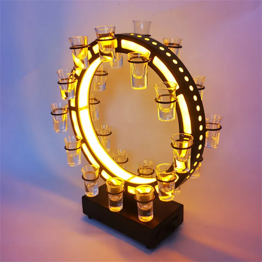 

24 Holes Bar LED Cocktail Shot Glass Display Stand LED Ferris Wheel Glasses Flight Tray Wine Holder Round VIP Service Glorifier