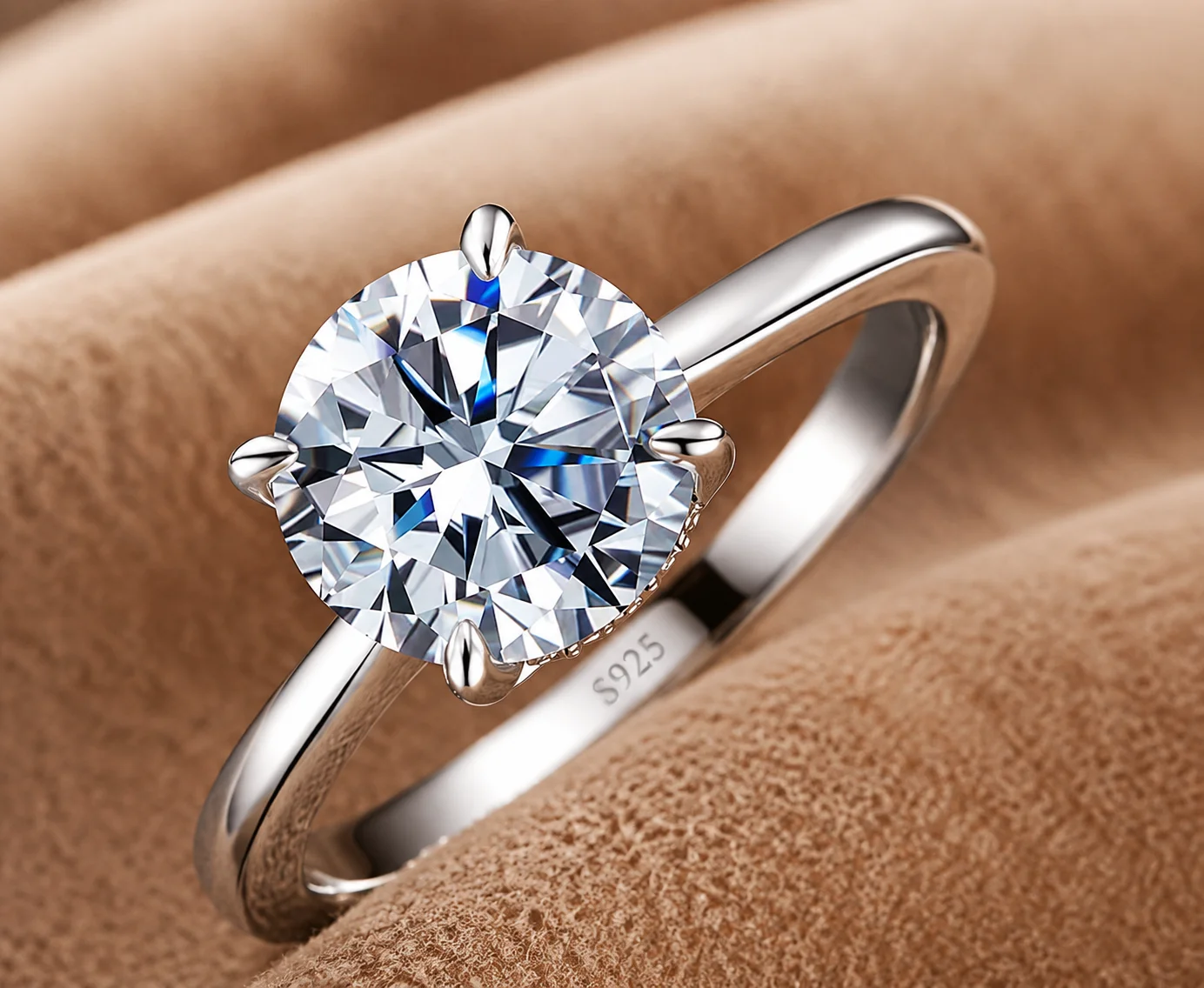 Anillos de Compromiso para Mujer, Anillo de Compromiso Solitario Redondo de Plata de Ley 925 con Circonita Cúbica y Baño de Oro Blanco de 18K, Anillos de Promesa de Boda de 4CT para Ella