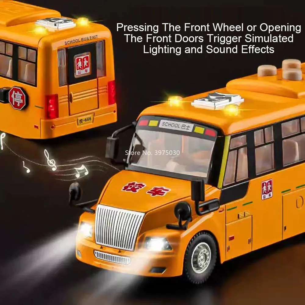 1:24 ônibus escolar modelos em miniatura carros brinquedo liga diecast som luz roda de carro puxar para trás modelo veículo para meninos brinquedos interativos