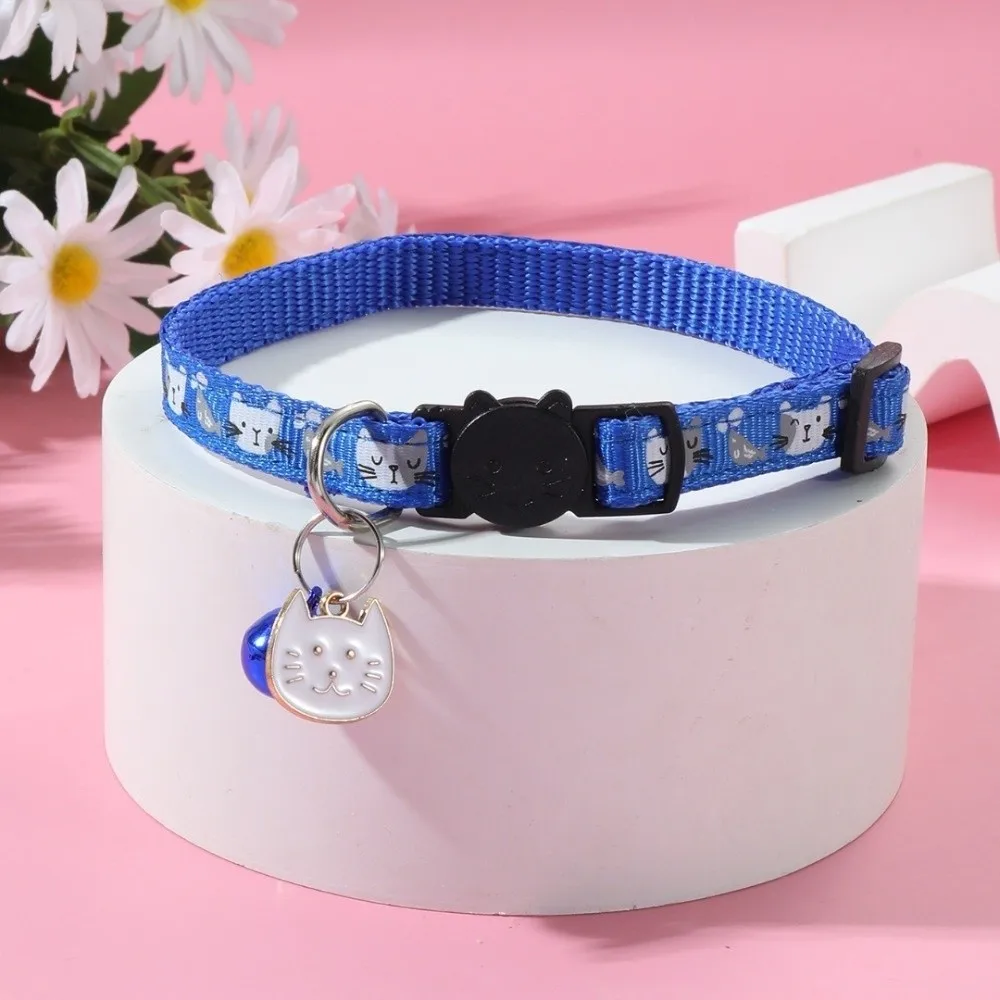 Cute Adjustable Cat Collars Quick Release Buckle Bell Kitten Cat Pattern Cartoon Small Dog Collar Puppy