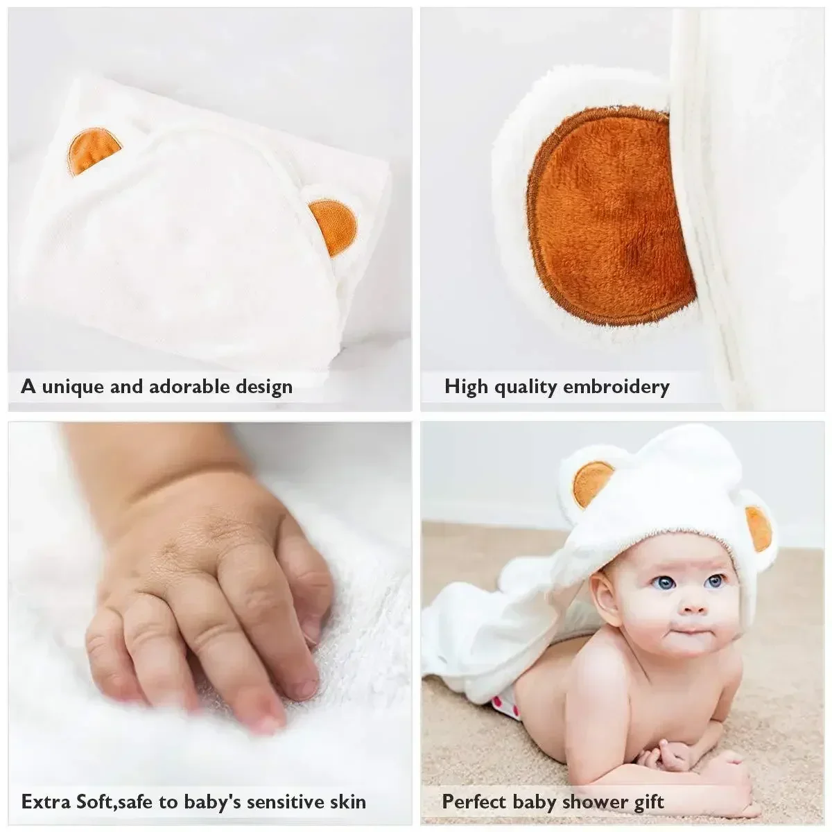 

Personalized embroidery, hooded bath towel, with cute ears, high quality super soft, baby gifts, holiday anniversary gifts