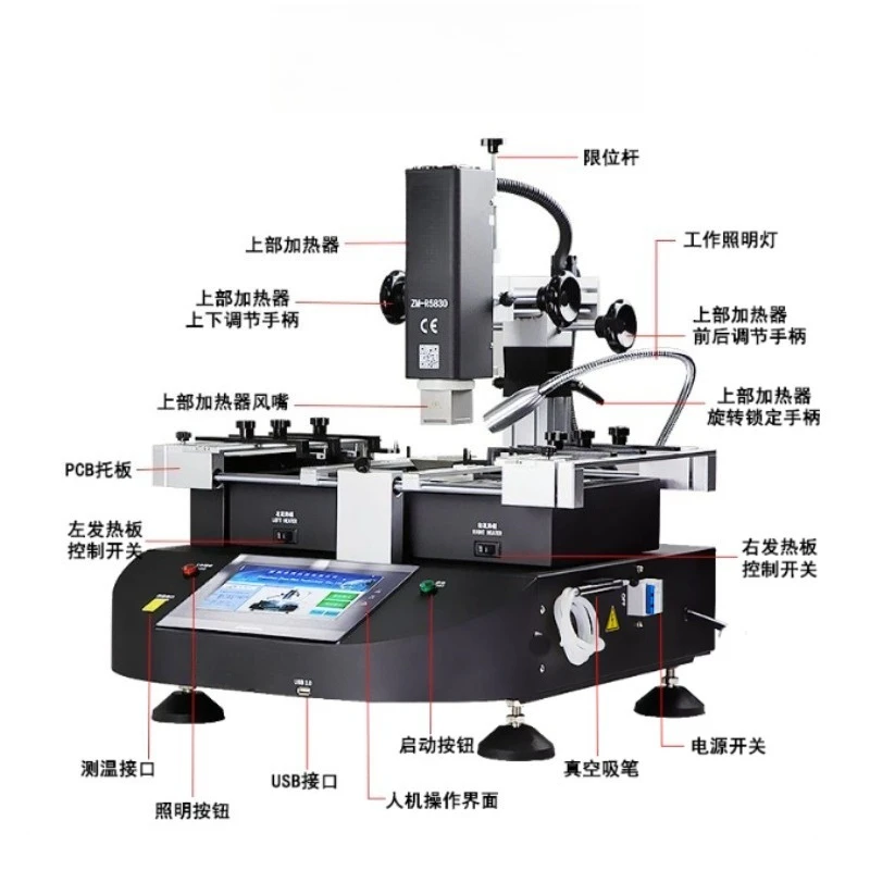 ZM-R5830 Rework Station, 3 Heating Zones Hot Air 4500W 220V Chip Repair Reballing Welding Machine