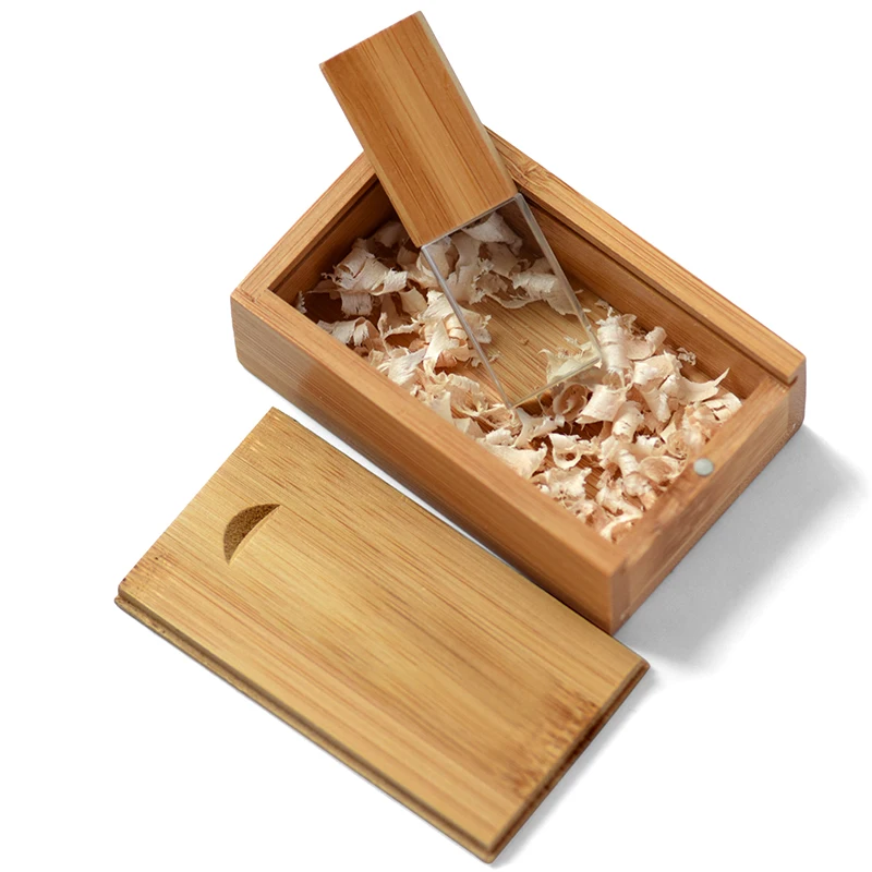 Crystal USB Flash Drive 64GB Wooden Box Pen Drive 32GB Creative Business Gifts Memory Stick Bamboo Pendrive 16G U Disk USB Stick