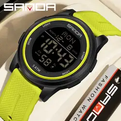 SANDA Luxury Men's Sports Electronic Wristwatch Waterproof Chronograph Stopwatch Multifunctional LED Digital Watch Alarm Clock