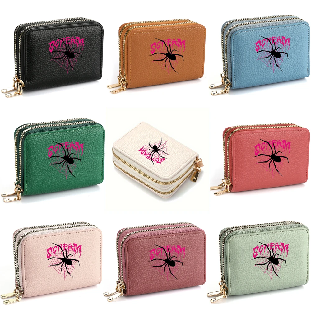 

Spider Print Dual Zipper Short Ladies Credit Card Wallet Multi-Function Mini Coin Purse Compact Ladies Wallet