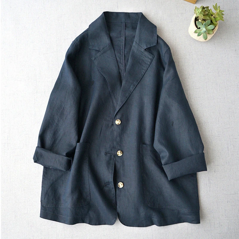 

Linen Lightweight Spring Autumn Women's Top Versatile Casual Simple Match All Seasons Long Sve Suit Jaet