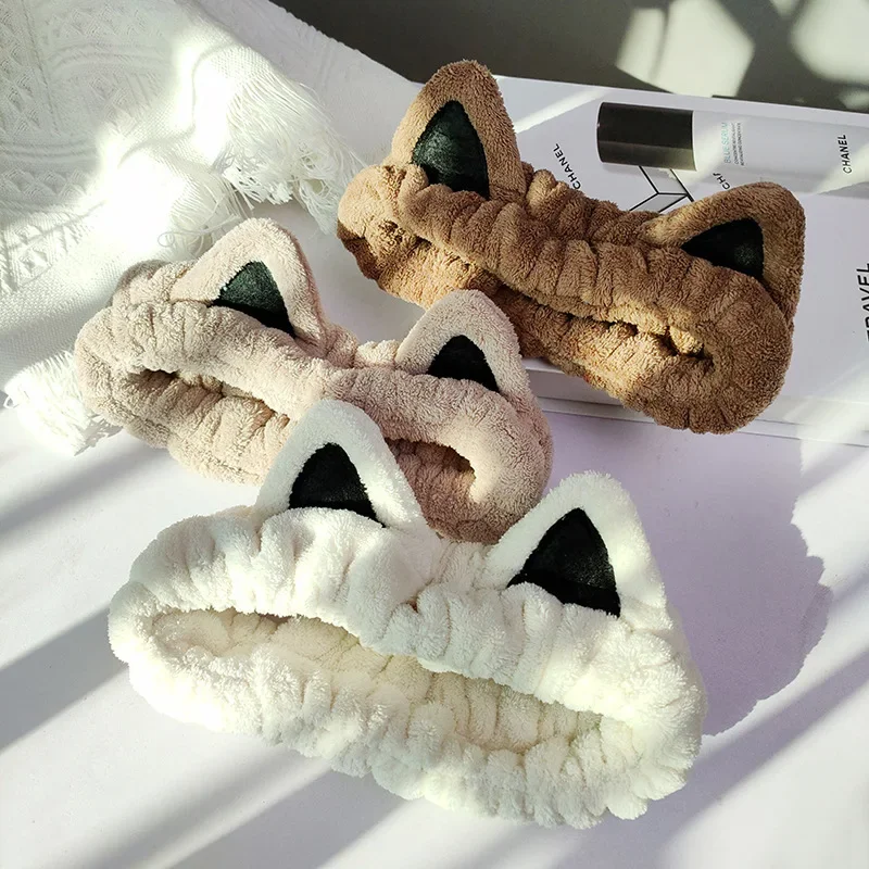 

Plush Cat Ear Headband Korean Style Adjustable Non-Slip for Women Girls Facial Care Makeup Skincare Daily Use