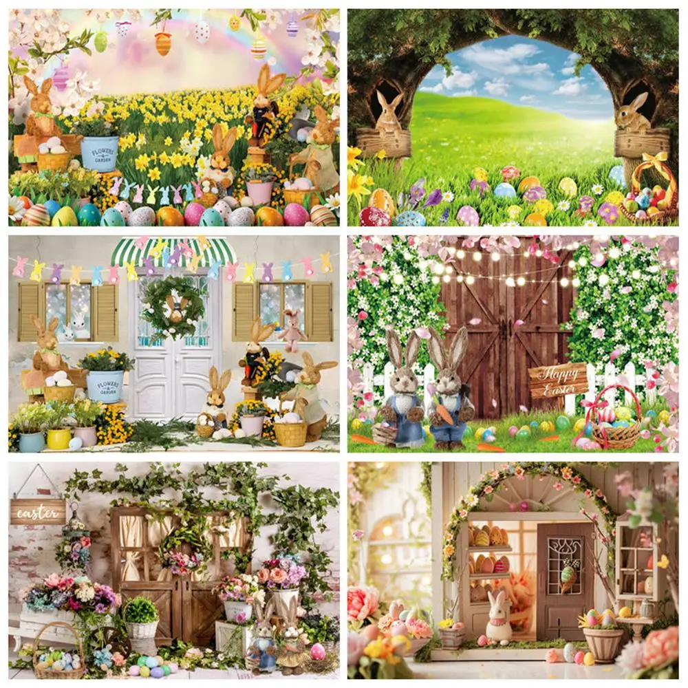 Frühling Ostern Fotografie Hintergrund Garten Hase Gras Eier Blume Ostern Kinder Baby Porträt Hintergrund Dekor Foto Studio Requisiten