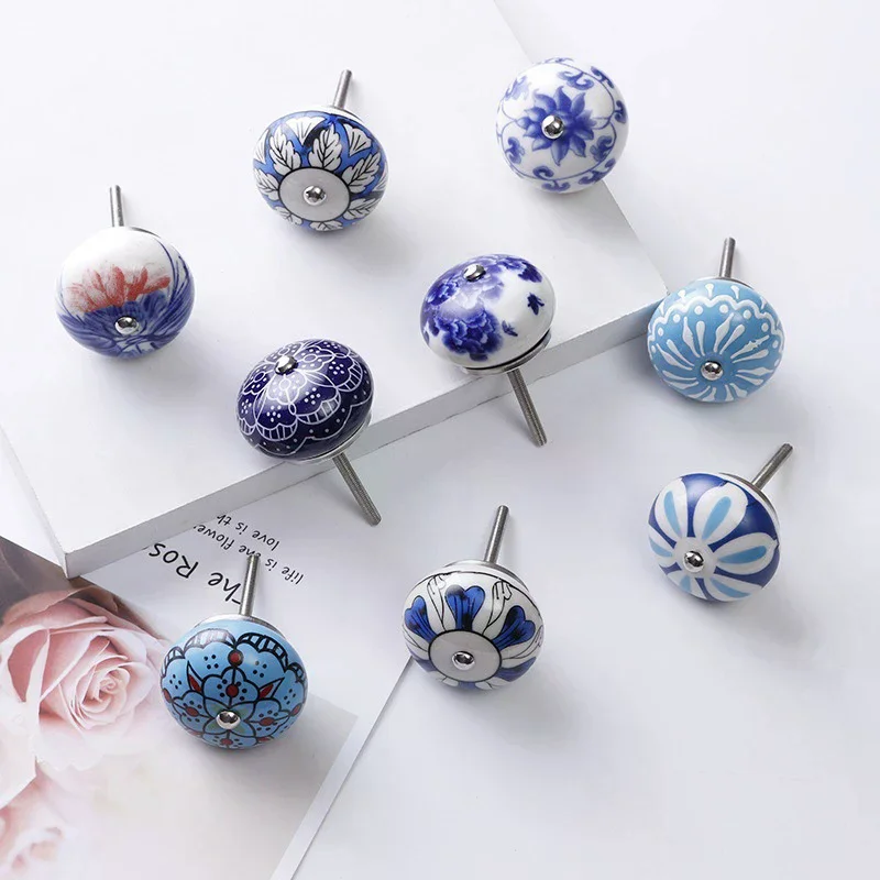 1PCS Multicolor Ceramic Knobs For Cupboard Cabinet Dresser And Furniture Antique Floral Drawer Handle Pull Door Knob