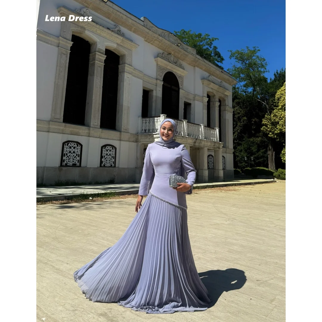 

Lena Prom Gown Long Sleeves Custom Made Party Dresses Woman Muslim Elegant Gowns Line A Prom Luxury Dress Women Evening Dresses