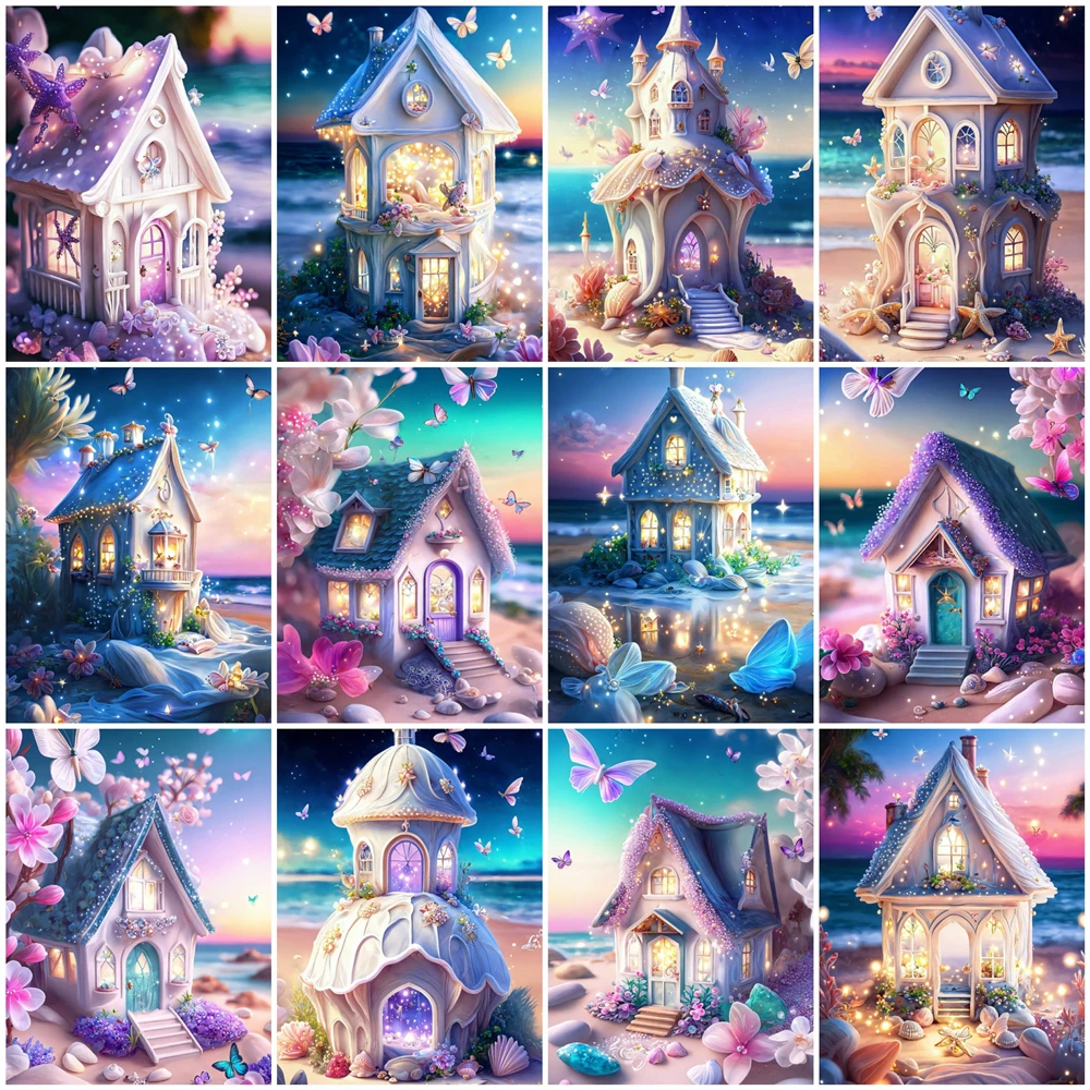 5D DIY Diamond Painting Dreamy House Butterfly Seaside Scenery Embroidery Mosaic Pictures Full Drill Cross Stitch Kit Home Decor