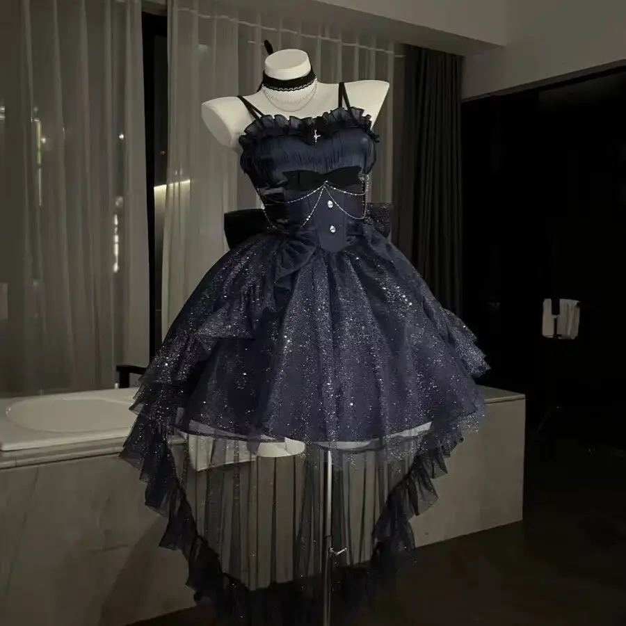 

Summer New Style French Super Fairy Atmosphere Exquisite Waist Slimming Bow Big Skirt Dress Short Skirt