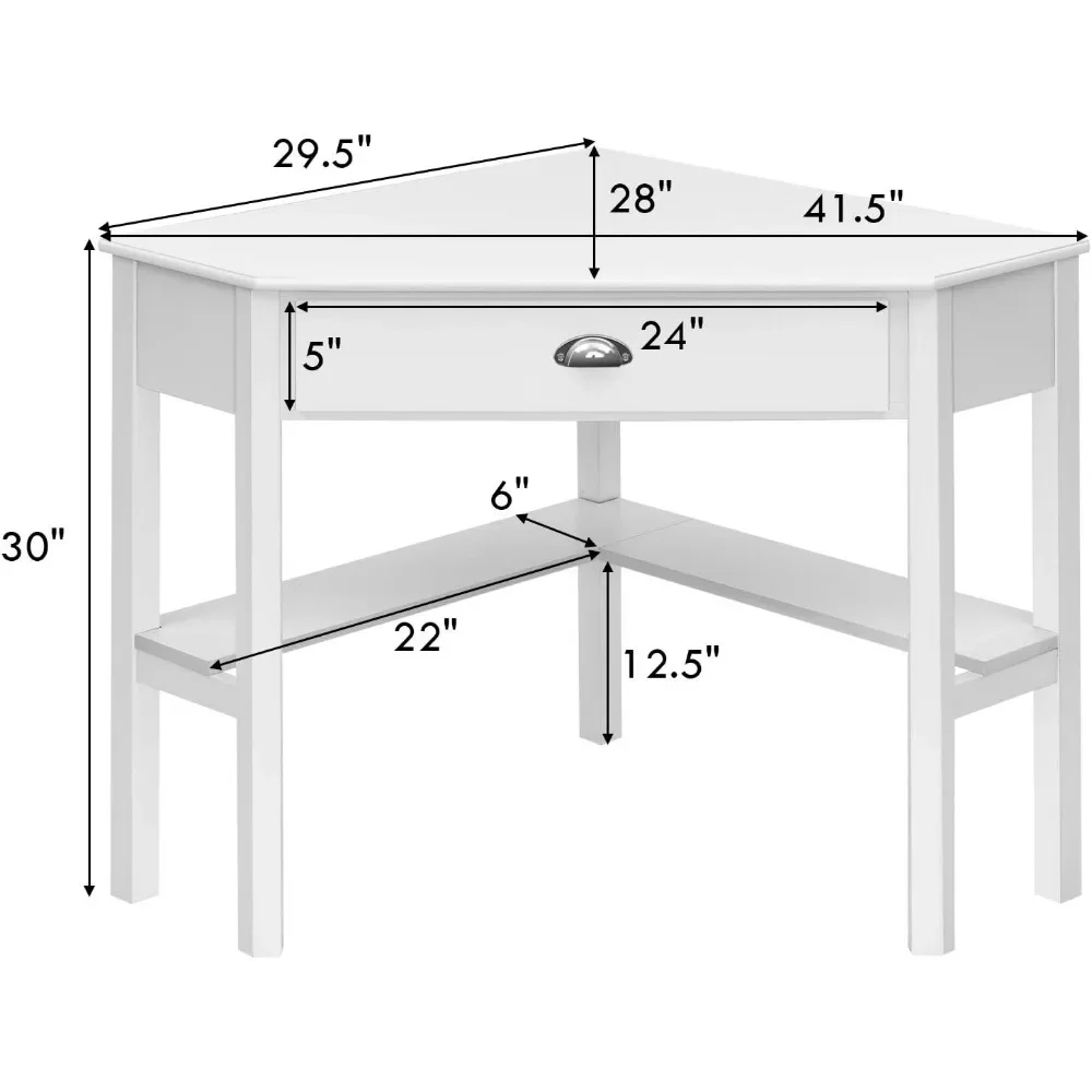 Corner Desk with Drawer, Storage Shelves for Computer, Makeup Vanity Desk for Small Space, 90 Degrees Triangle Desk