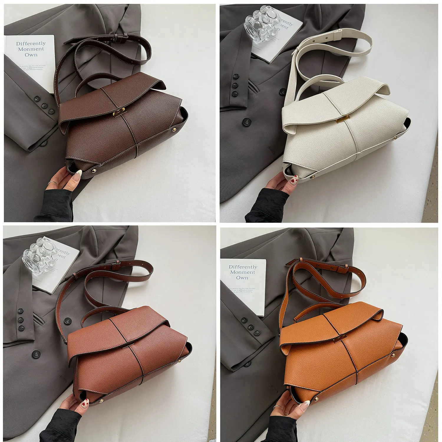 

2026 New Retro Simple Women Handbag Versatile and Elegant Solid Color Shoulder Crossbody Bag Luxury Designer Handbag Commuter