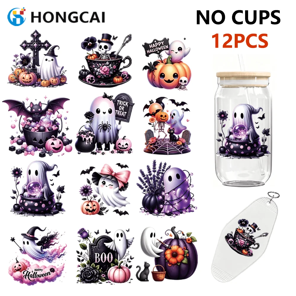 

12 Sheets UV Crystal Transfer Stickers, Mixed Halloween Patterns, DIY Decor Patches for Garments & All Holiday Occasions