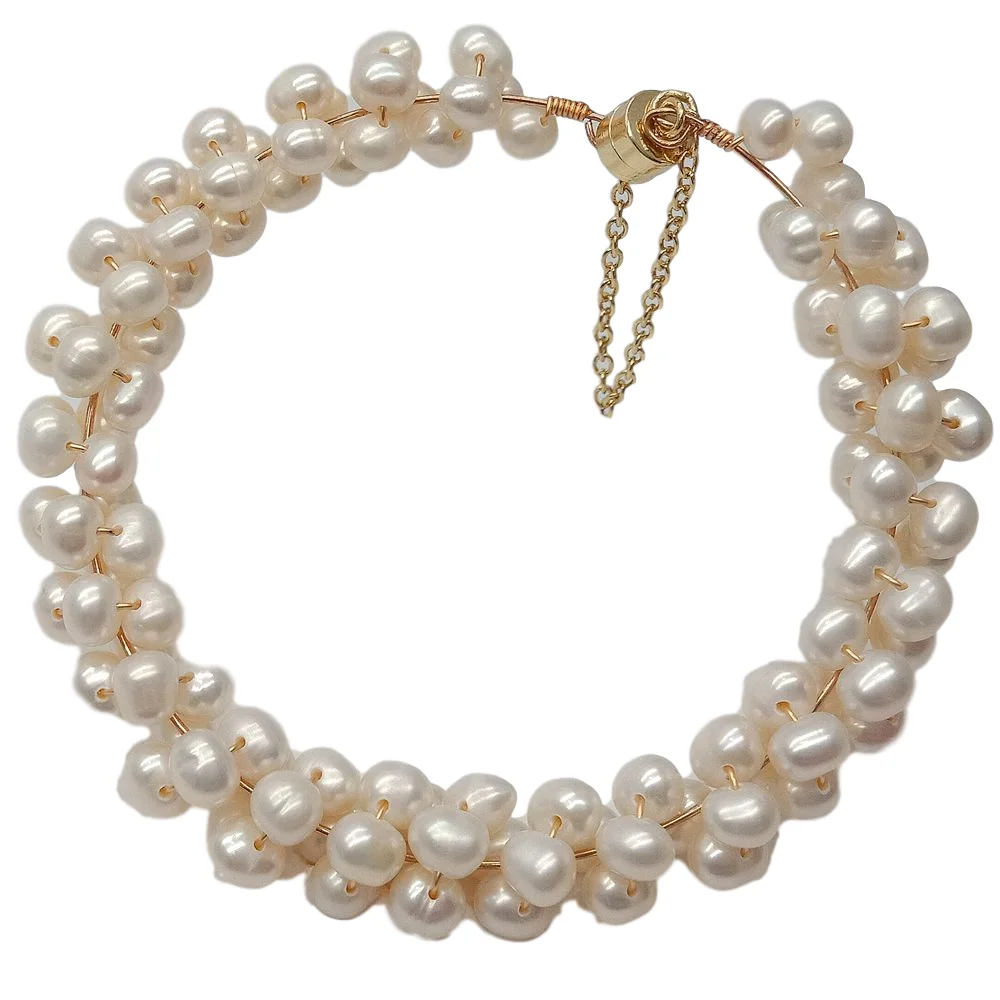 

YYGEM natural 4mm Round Cultured White freshwater Pearl Wrap Bracelet magnet clasp luxury for women