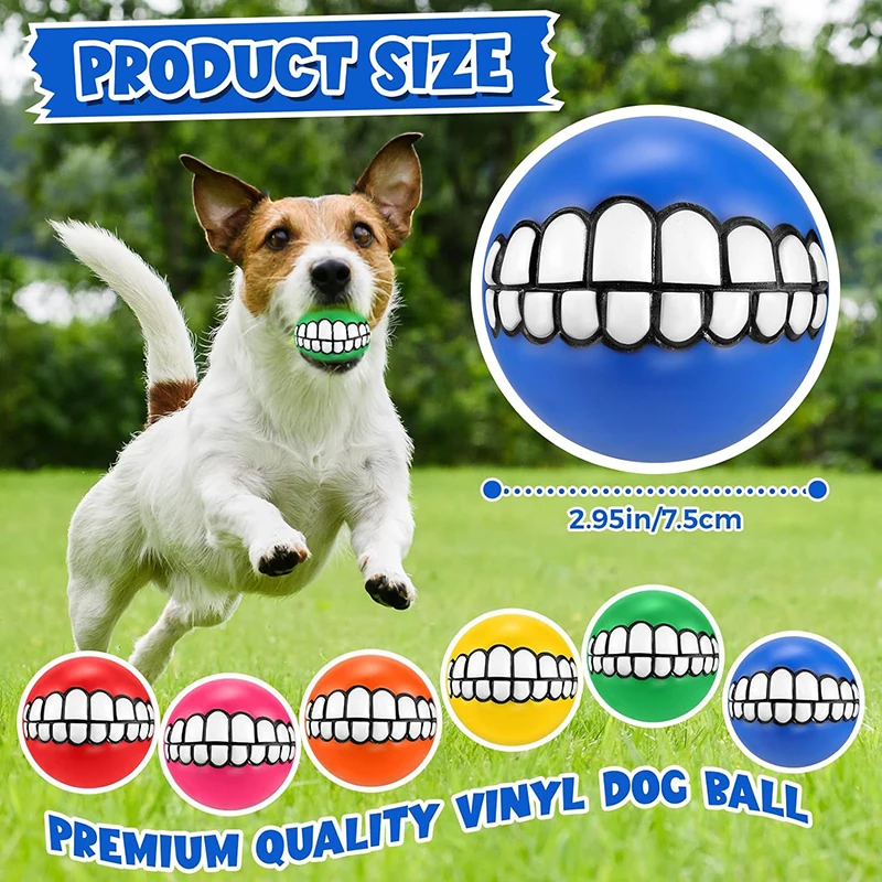 Squeaky Dog Balls for Aggressive Chewers Large Chew Toys for Teething Dogs Funny Grinning Toy Smiling Teeth Rubber Hollow Ball