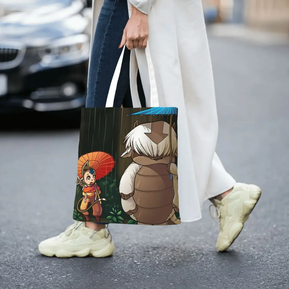 Aang Momo And Appa Avatar The Last Airbender Shopping Bags Reusable Canvas The Tote Bag Women Shoulder Tote Travel Handbag