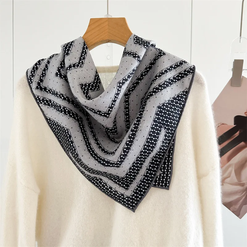 65x65cm Silk Wool Square Scarf 30% MULBERRY SILK 70% WOOL Twill Nautical Sailboat Print Square Scarf Vintage Ocean Shawl