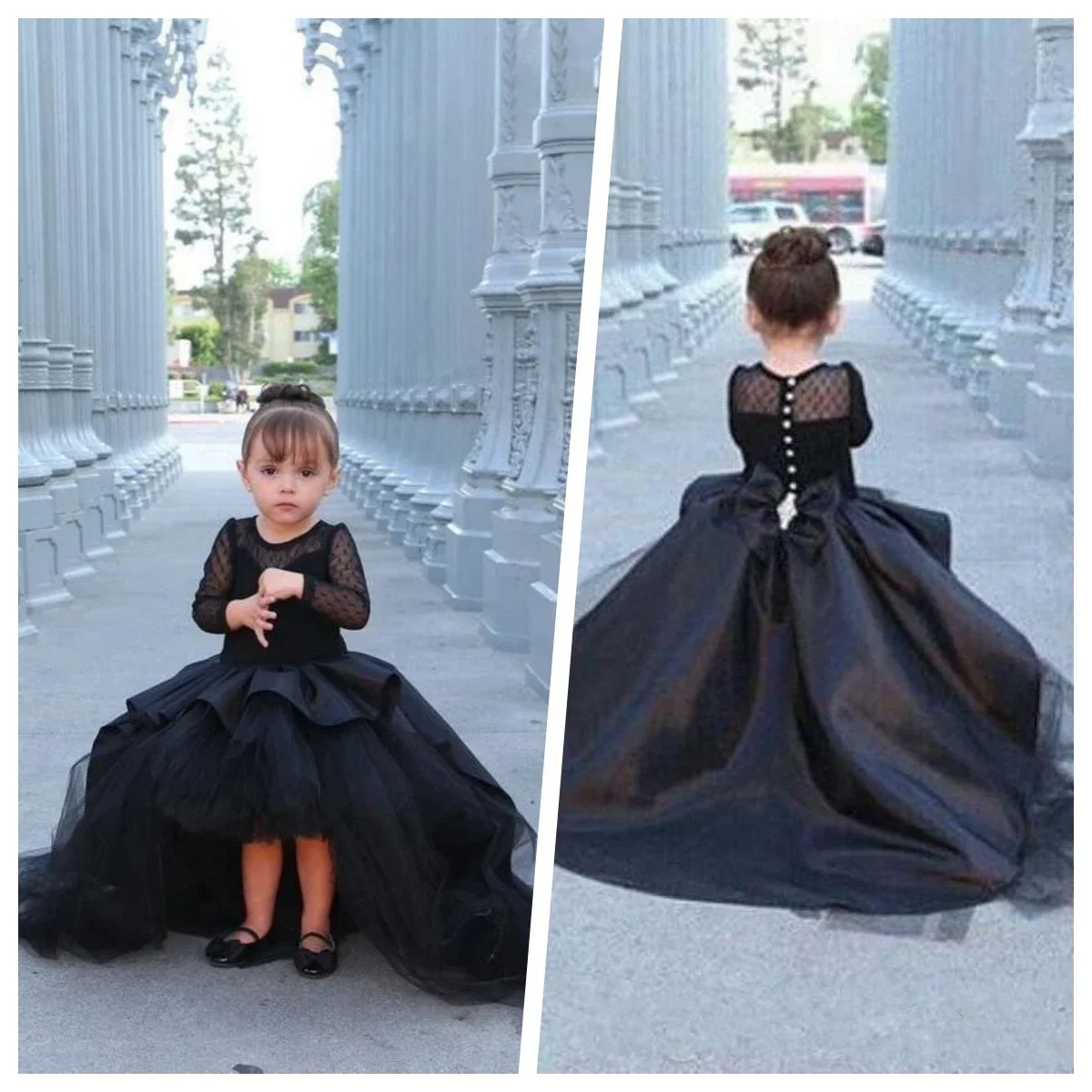 Long Sleeves Girls Pageant Dresses Black Girl Dress Flower Girl Dresses For Wedding Prom Gowns Birthday First Communion Dress